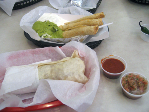Taquitos and bean and cheese burrito at Super Taqueria, San Jose
